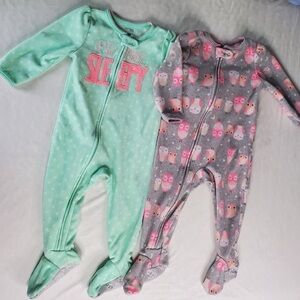 Cozy Kids One Piece Pajamas - Mint and Gray Owl Design